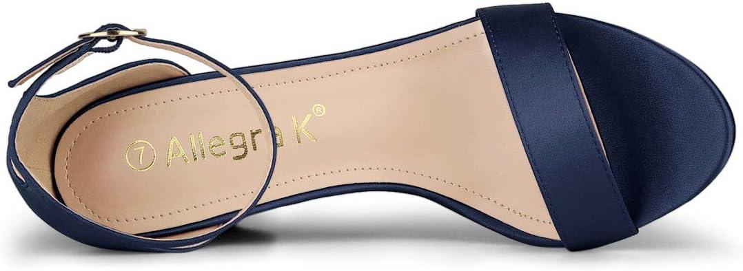 imageAllegra K Womens Satin Open Toe Ankle Strap Chunky Heels SandalsNavy Blue