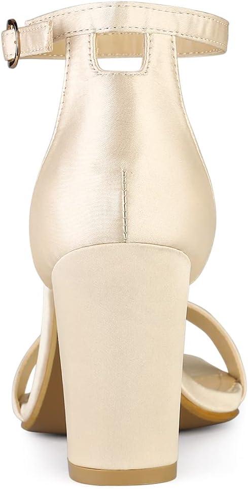 imageAllegra K Womens Satin Open Toe Ankle Strap Chunky Heels SandalsNude