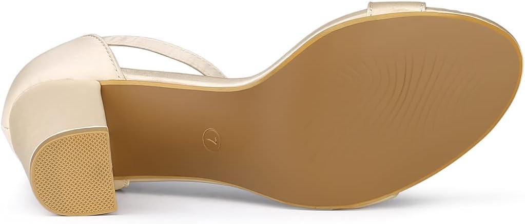 imageAllegra K Womens Satin Open Toe Ankle Strap Chunky Heels SandalsNude