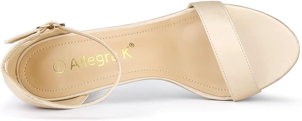 imageAllegra K Womens Satin Open Toe Ankle Strap Chunky Heels SandalsNude