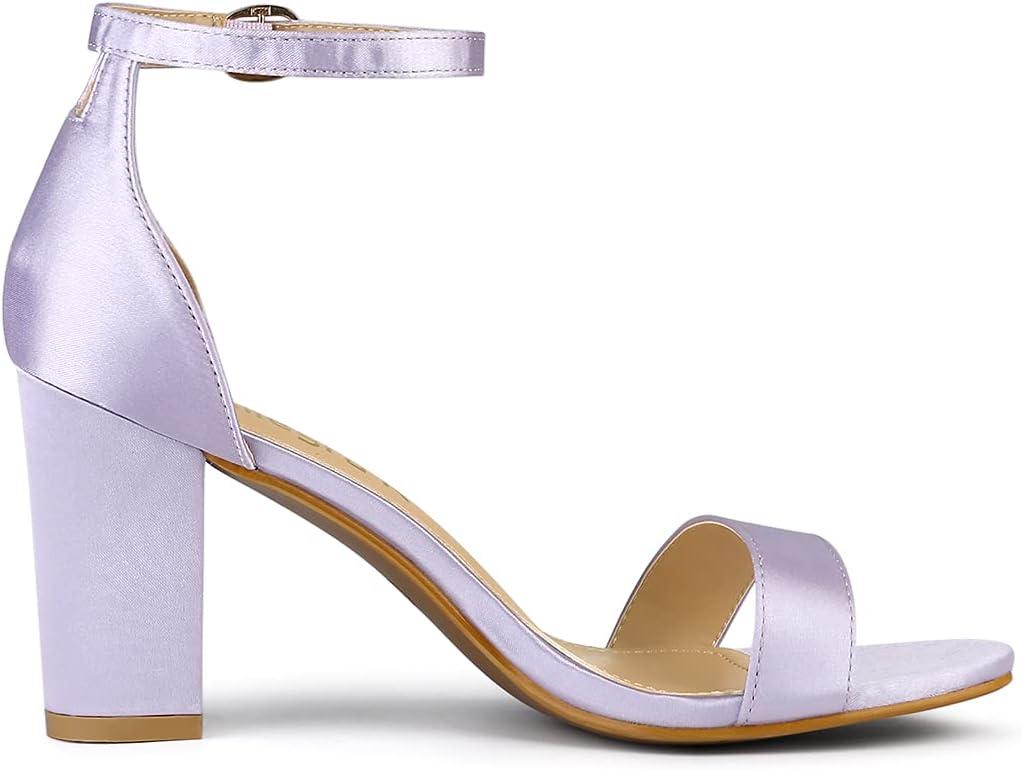 imageAllegra K Womens Satin Open Toe Ankle Strap Chunky Heels SandalsPurple
