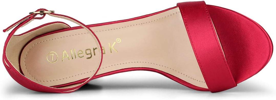 imageAllegra K Womens Satin Open Toe Ankle Strap Chunky Heels SandalsRed