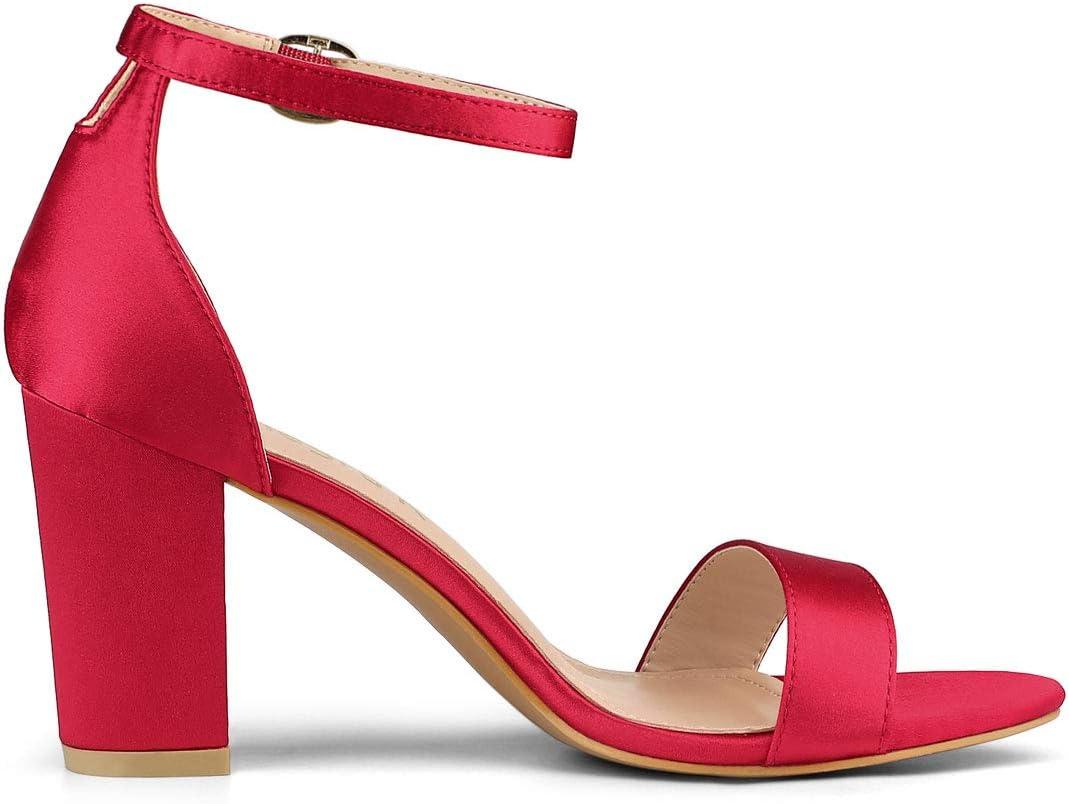imageAllegra K Womens Satin Open Toe Ankle Strap Chunky Heels SandalsRed