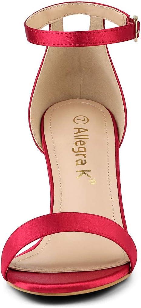 imageAllegra K Womens Satin Open Toe Ankle Strap Chunky Heels SandalsRed