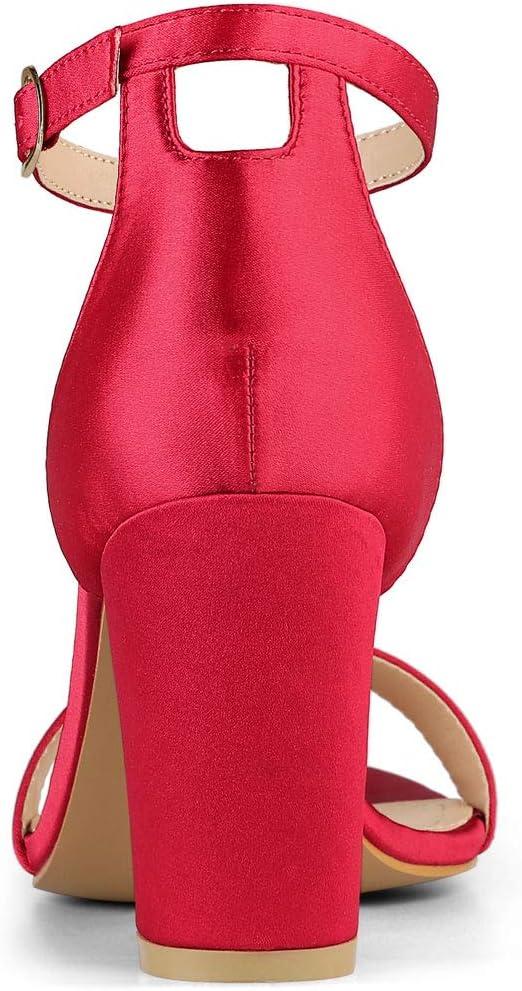 imageAllegra K Womens Satin Open Toe Ankle Strap Chunky Heels SandalsRed