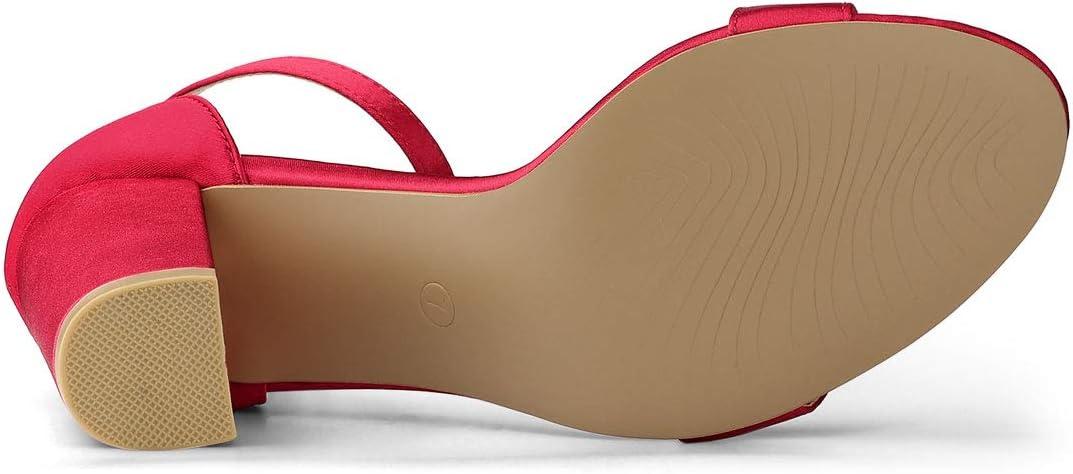 imageAllegra K Womens Satin Open Toe Ankle Strap Chunky Heels SandalsRed