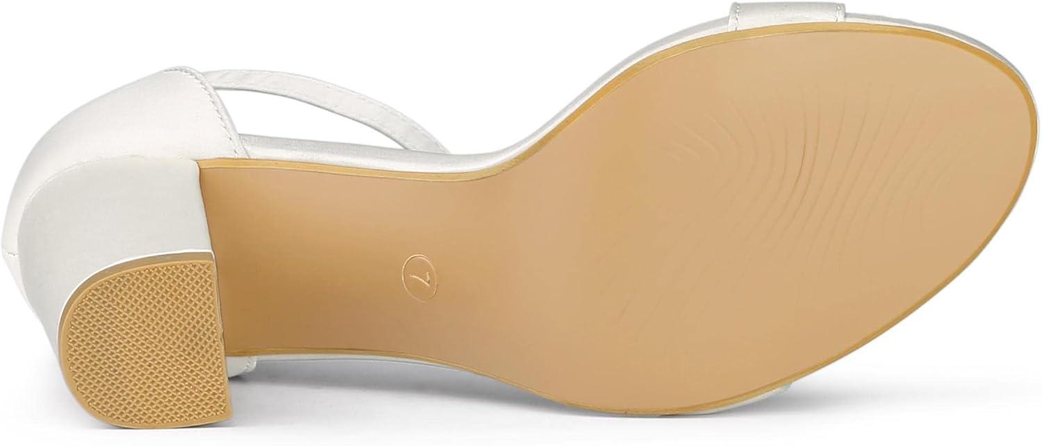 imageAllegra K Womens Satin Open Toe Ankle Strap Chunky Heels SandalsWhite