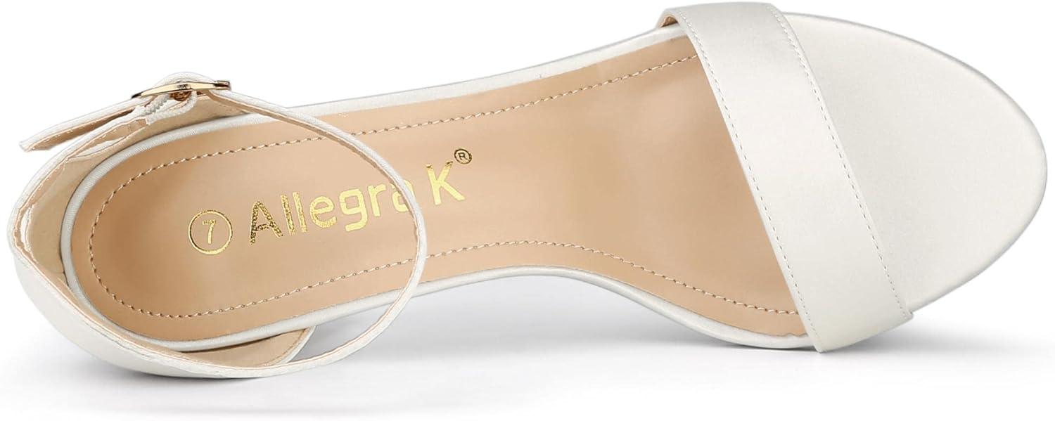 imageAllegra K Womens Satin Open Toe Ankle Strap Chunky Heels SandalsWhite