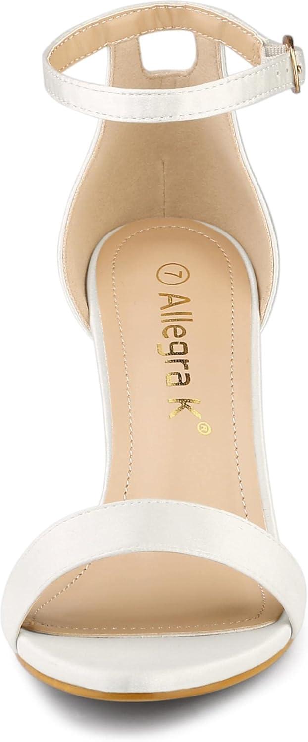 imageAllegra K Womens Satin Open Toe Ankle Strap Chunky Heels SandalsWhite