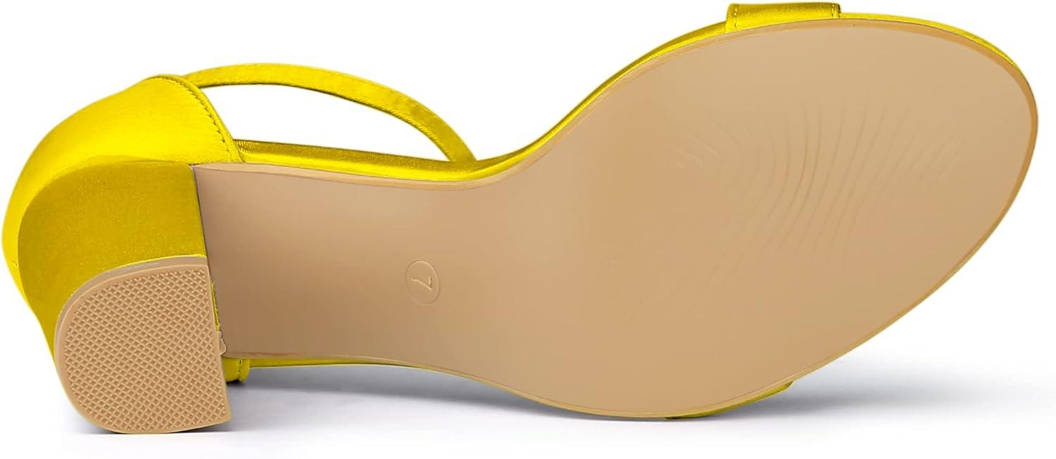 imageAllegra K Womens Satin Open Toe Ankle Strap Chunky Heels SandalsYellow