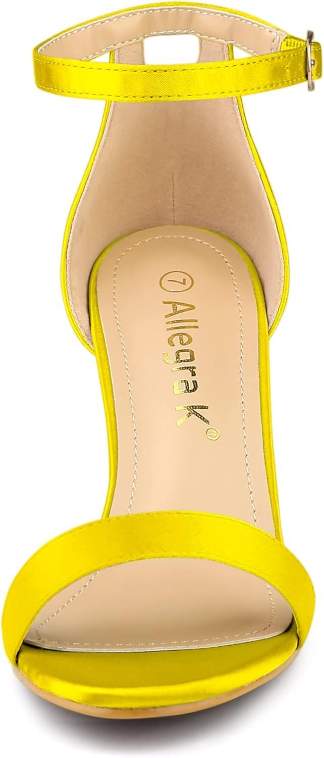 imageAllegra K Womens Satin Open Toe Ankle Strap Chunky Heels SandalsYellow