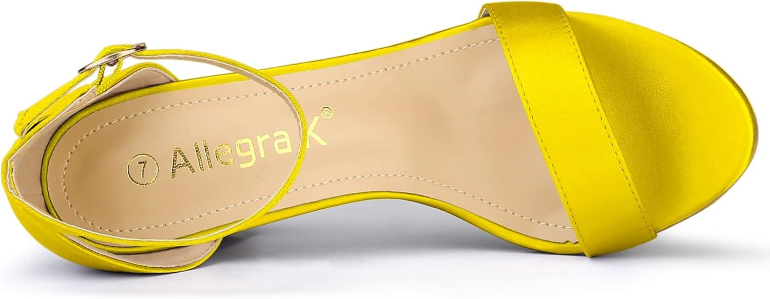imageAllegra K Womens Satin Open Toe Ankle Strap Chunky Heels SandalsYellow