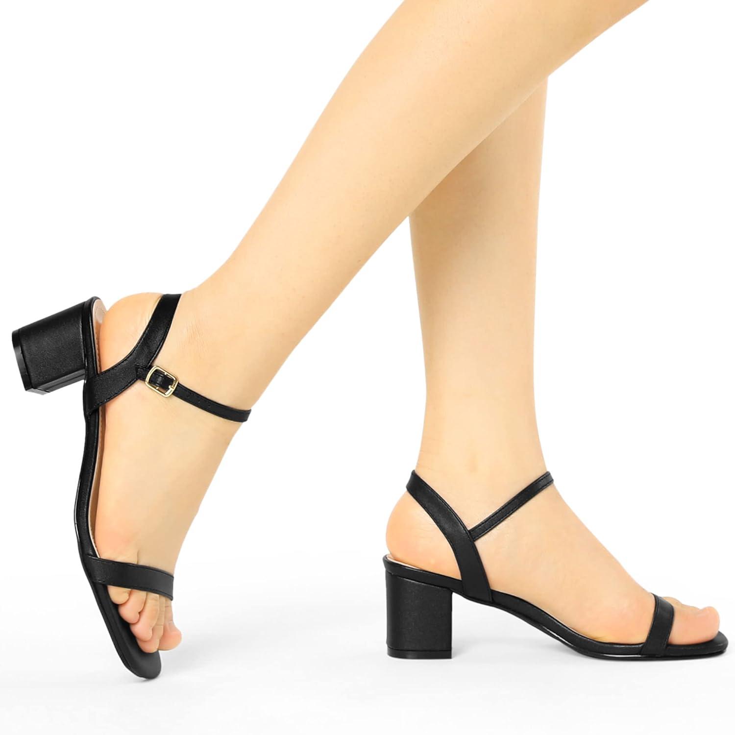 imageAllegra K Womens Slingback Buckle Chunky Heels TwoTone SandalsBlack