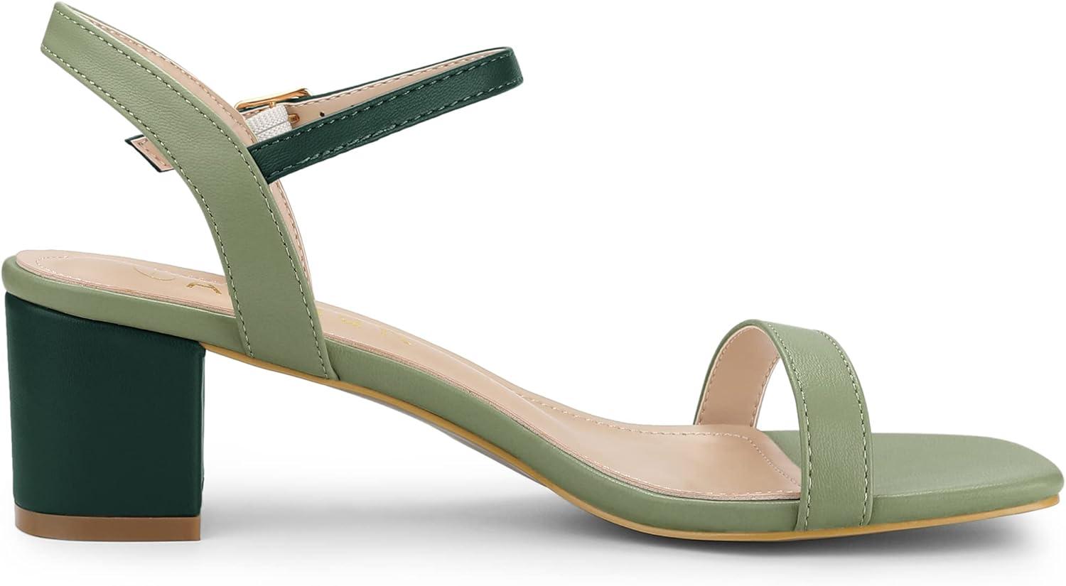 imageAllegra K Womens Slingback Buckle Chunky Heels TwoTone SandalsLight Green