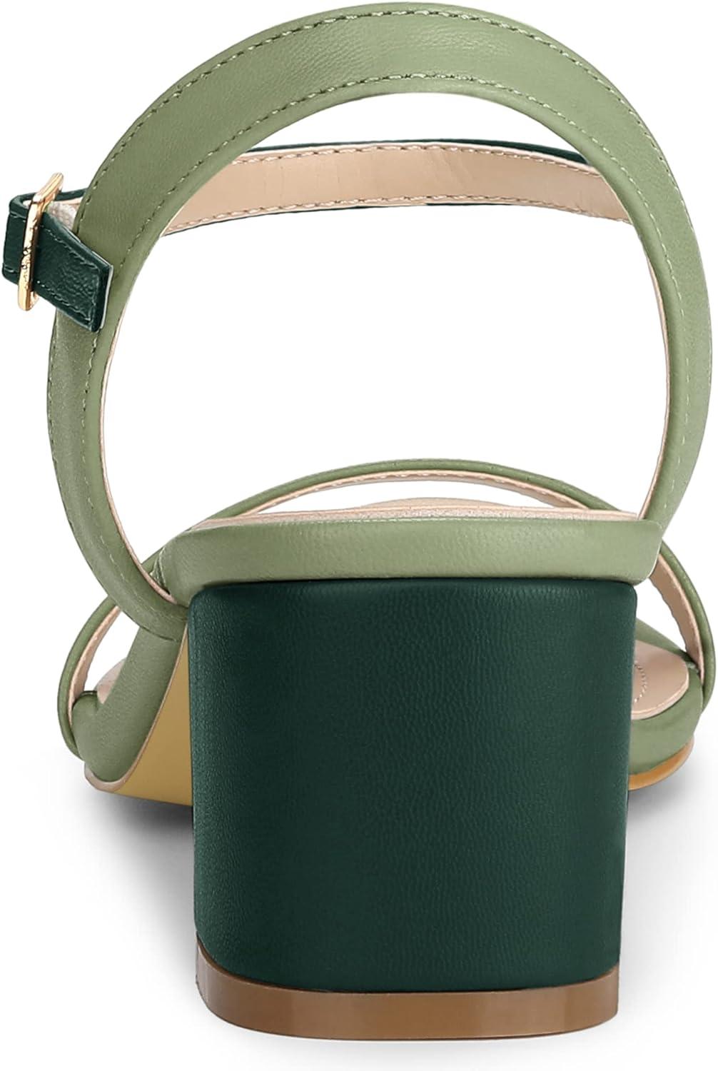 imageAllegra K Womens Slingback Buckle Chunky Heels TwoTone SandalsLight Green