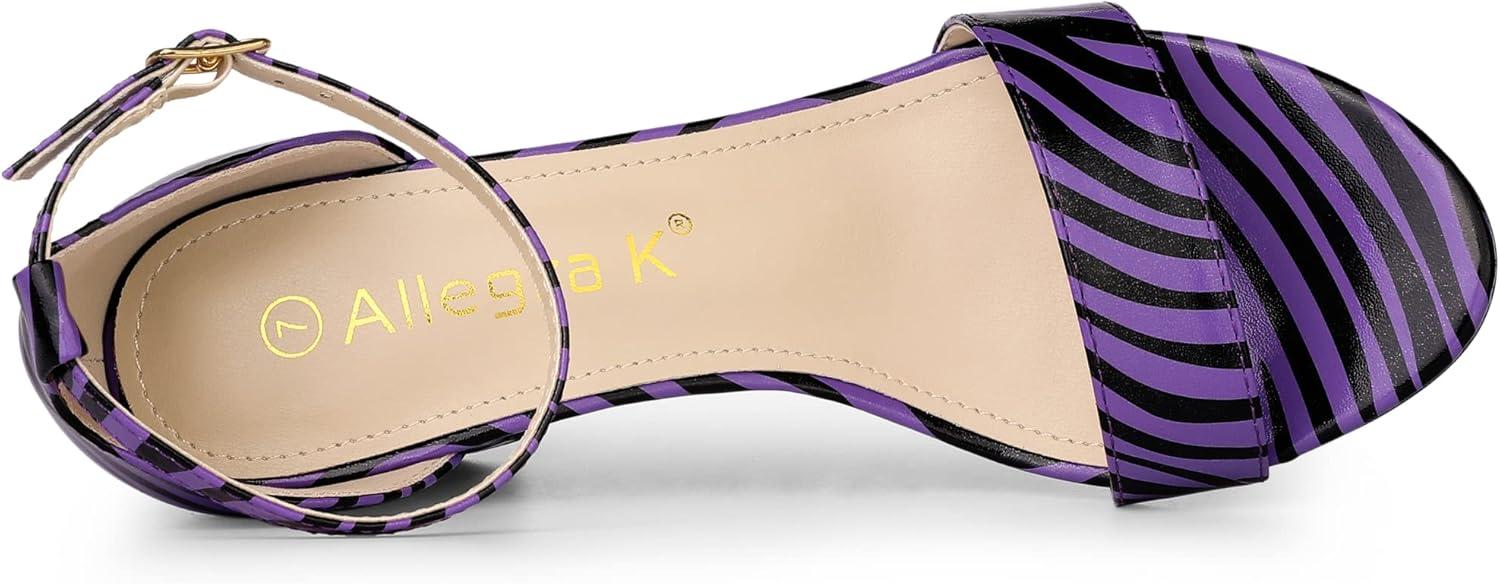 imageAllegra K Womens Snakeskin Heels Chunky Heels Ankle Strap SandalsBlack Purple