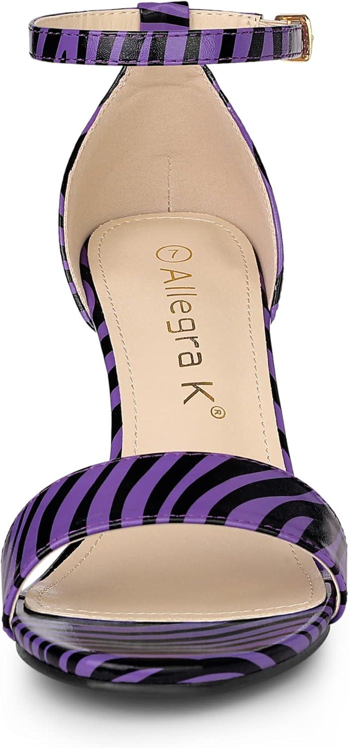 imageAllegra K Womens Snakeskin Heels Chunky Heels Ankle Strap SandalsBlack Purple