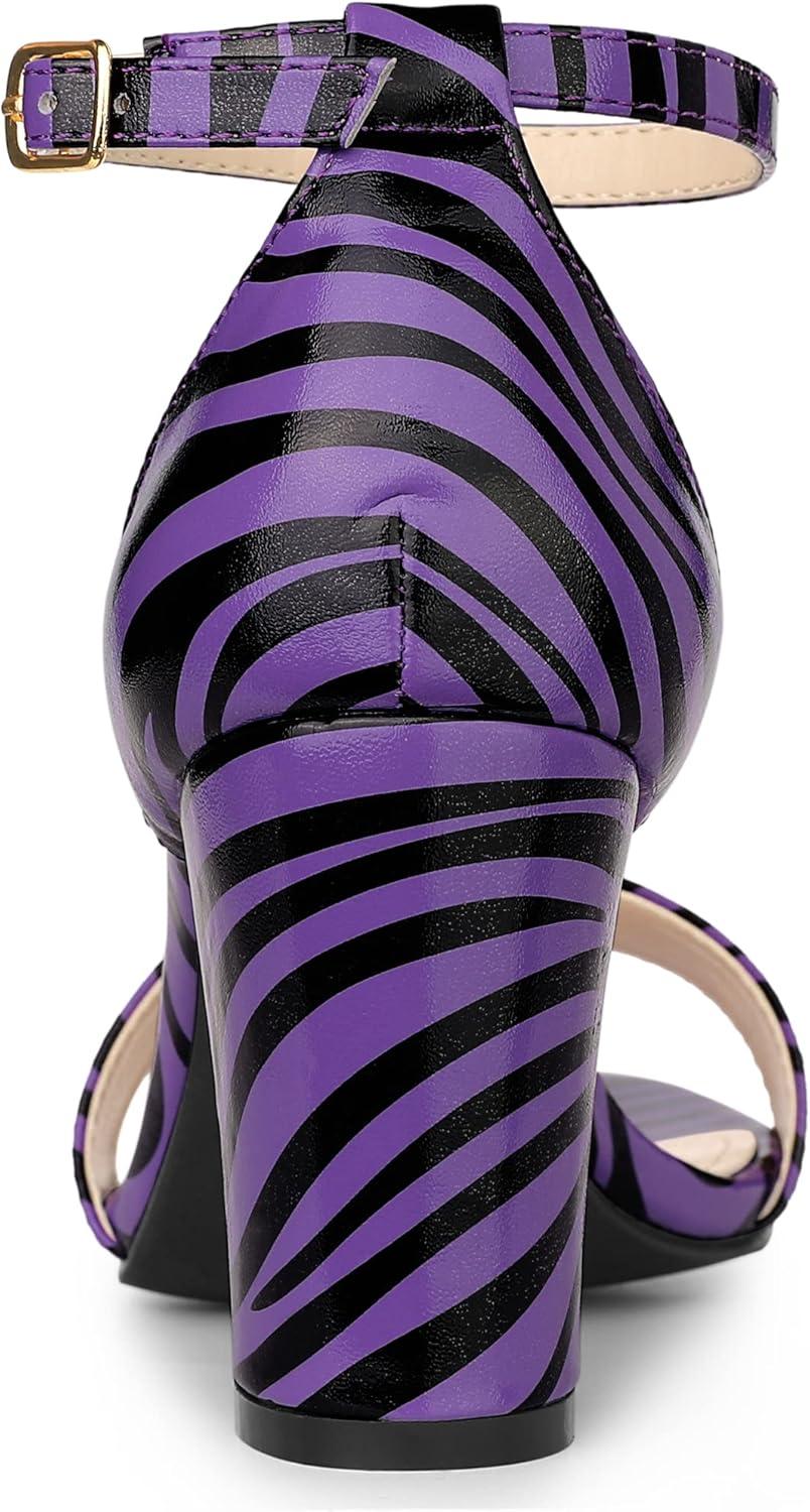 imageAllegra K Womens Snakeskin Heels Chunky Heels Ankle Strap SandalsBlack Purple
