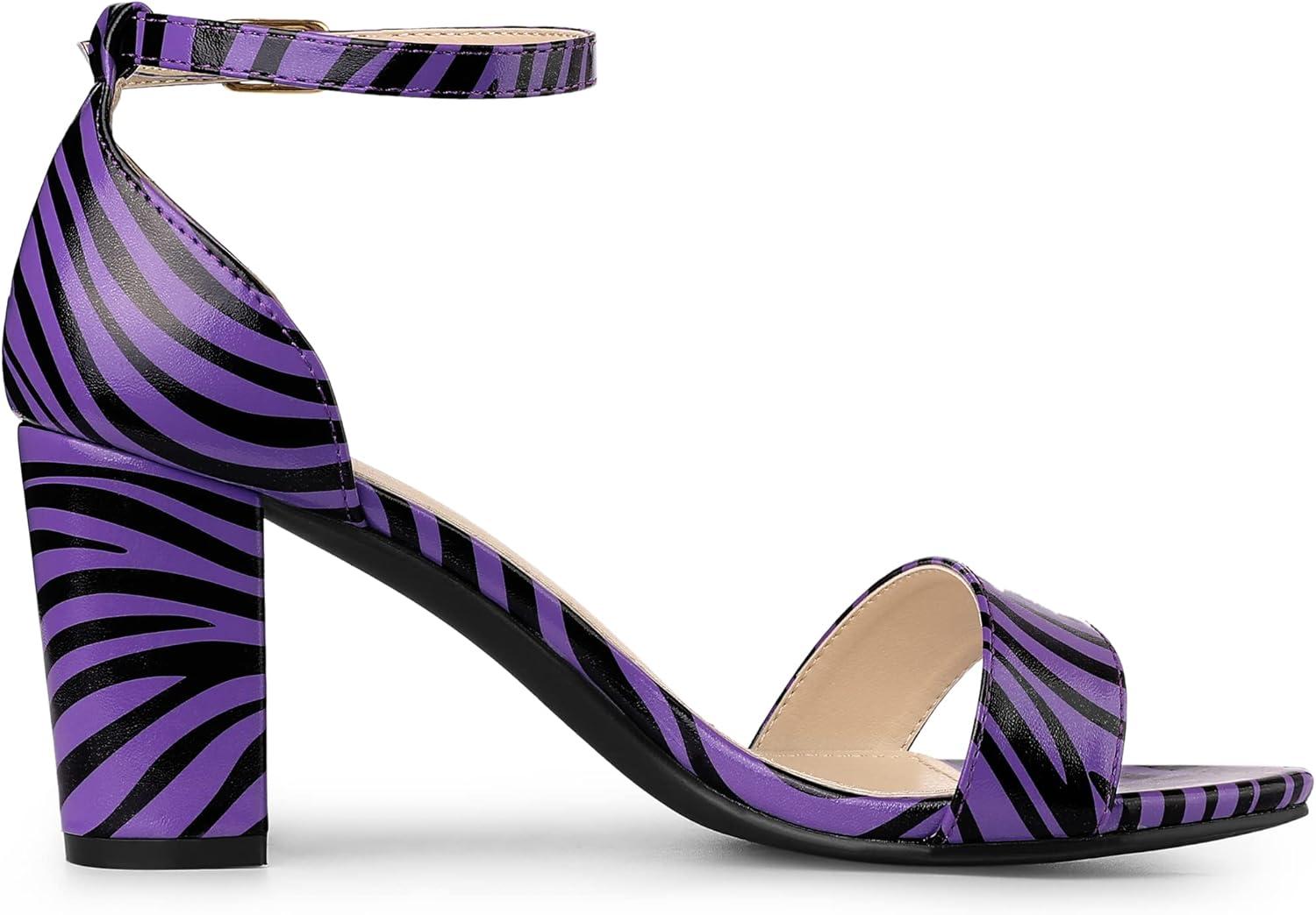 imageAllegra K Womens Snakeskin Heels Chunky Heels Ankle Strap SandalsBlack Purple