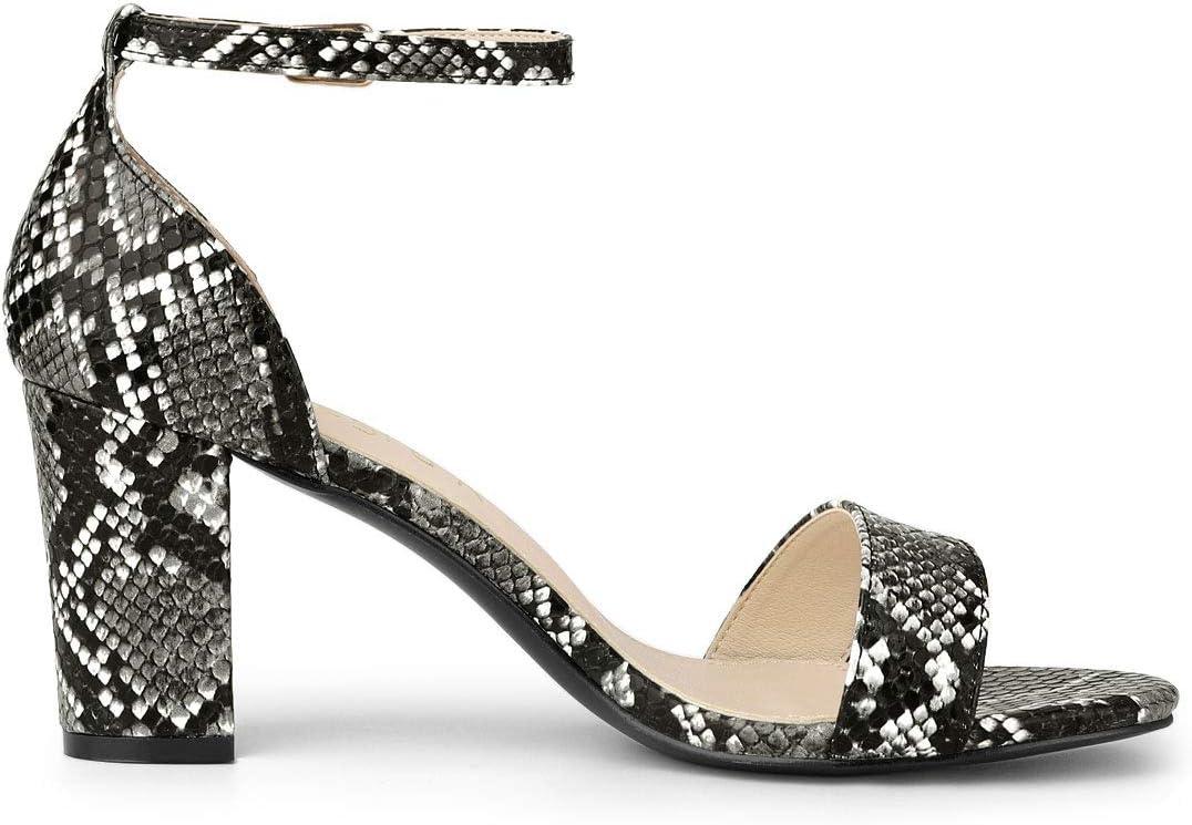 imageAllegra K Womens Snakeskin Heels Chunky Heels Ankle Strap SandalsBlack Snake