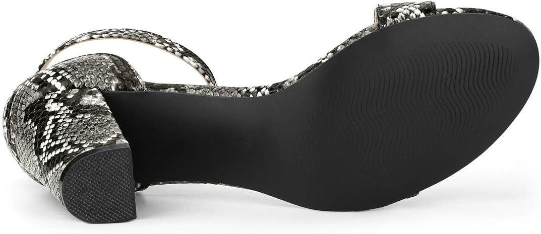 imageAllegra K Womens Snakeskin Heels Chunky Heels Ankle Strap SandalsBlack Snake