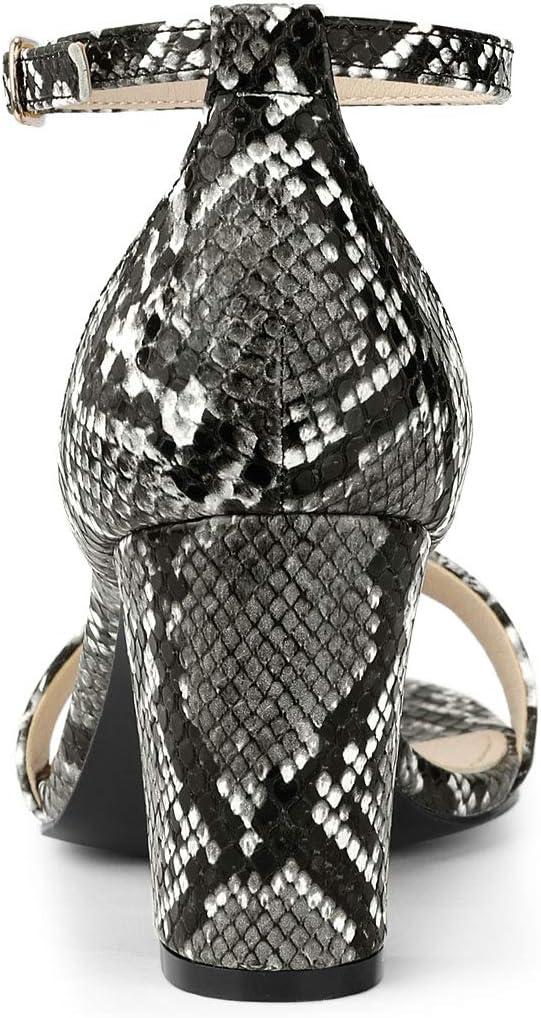 imageAllegra K Womens Snakeskin Heels Chunky Heels Ankle Strap SandalsBlack Snake