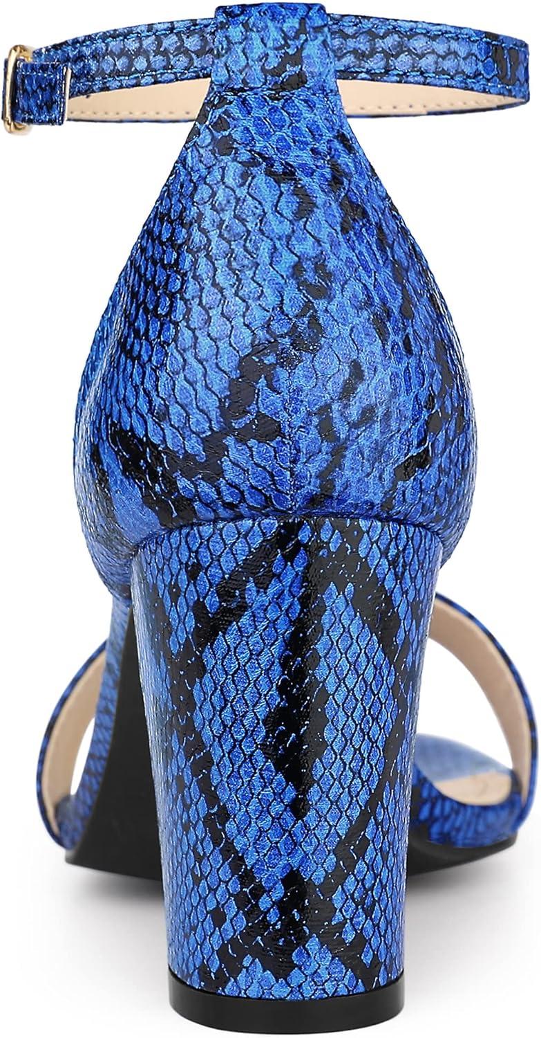 imageAllegra K Womens Snakeskin Heels Chunky Heels Ankle Strap SandalsBlue Snake