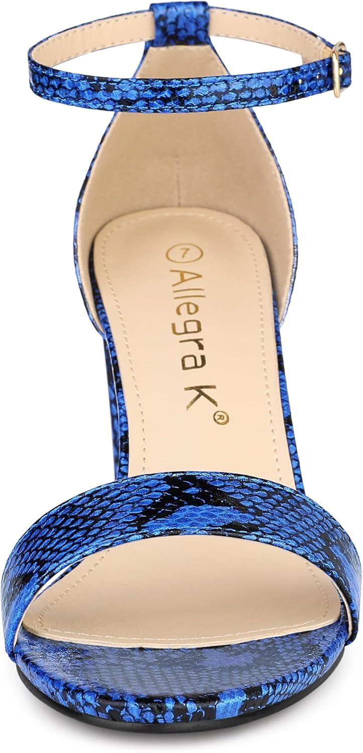 imageAllegra K Womens Snakeskin Heels Chunky Heels Ankle Strap SandalsBlue Snake