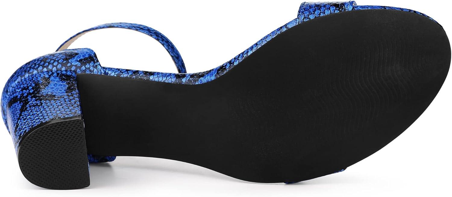 imageAllegra K Womens Snakeskin Heels Chunky Heels Ankle Strap SandalsBlue Snake