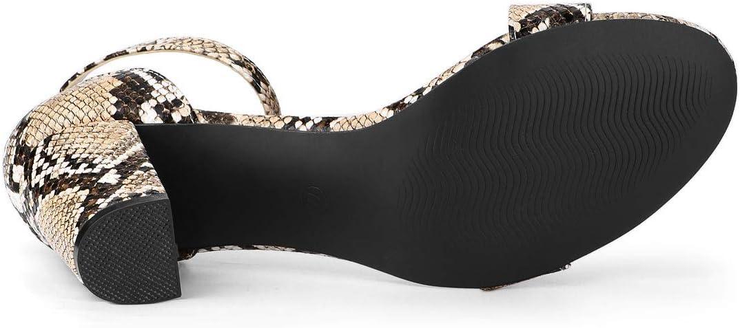 imageAllegra K Womens Snakeskin Heels Chunky Heels Ankle Strap SandalsKhaki Snake