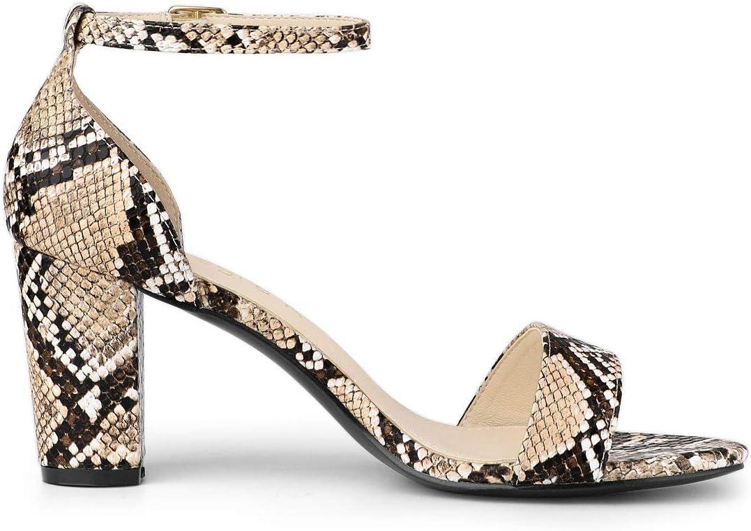 imageAllegra K Womens Snakeskin Heels Chunky Heels Ankle Strap SandalsKhaki Snake