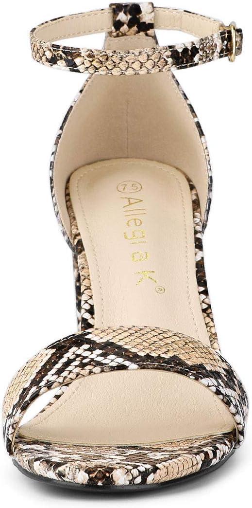 imageAllegra K Womens Snakeskin Heels Chunky Heels Ankle Strap SandalsKhaki Snake