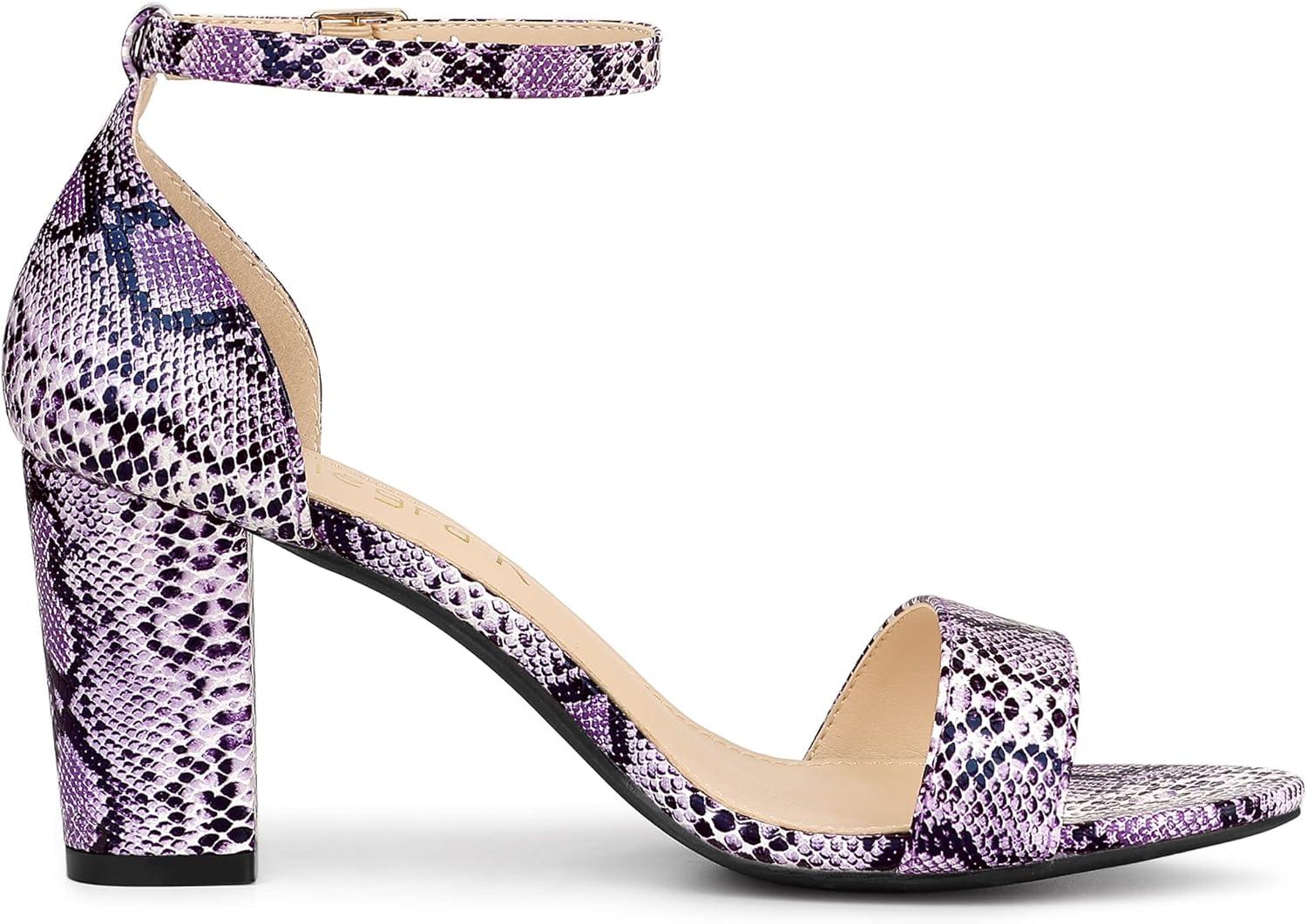 imageAllegra K Womens Snakeskin Heels Chunky Heels Ankle Strap SandalsPurple Snake