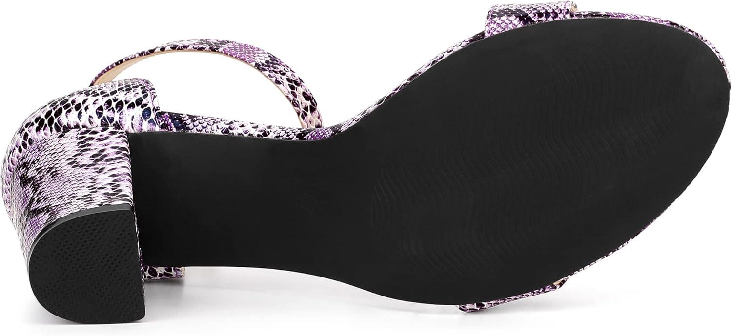 imageAllegra K Womens Snakeskin Heels Chunky Heels Ankle Strap SandalsPurple Snake