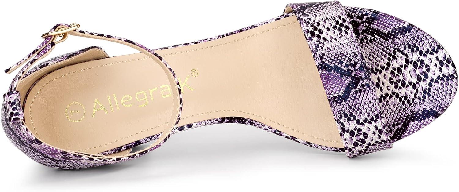imageAllegra K Womens Snakeskin Heels Chunky Heels Ankle Strap SandalsPurple Snake