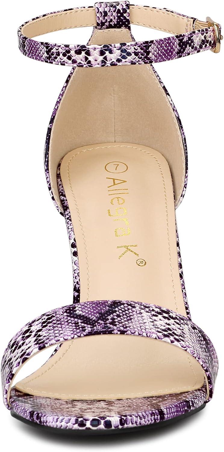 imageAllegra K Womens Snakeskin Heels Chunky Heels Ankle Strap SandalsPurple Snake