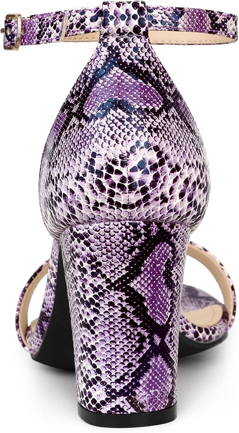 imageAllegra K Womens Snakeskin Heels Chunky Heels Ankle Strap SandalsPurple Snake