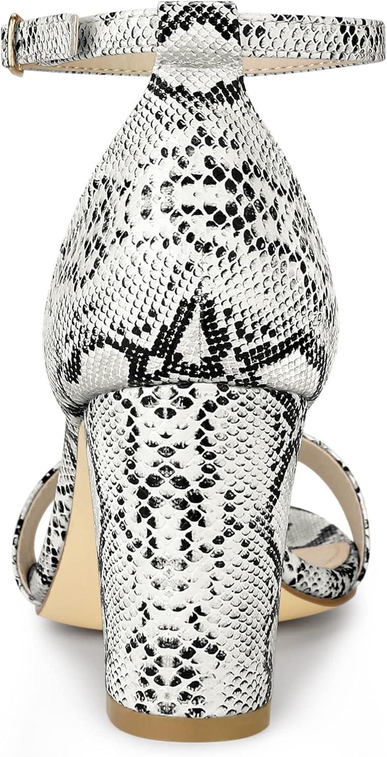 imageAllegra K Womens Snakeskin Heels Chunky Heels Ankle Strap SandalsWhite Snake