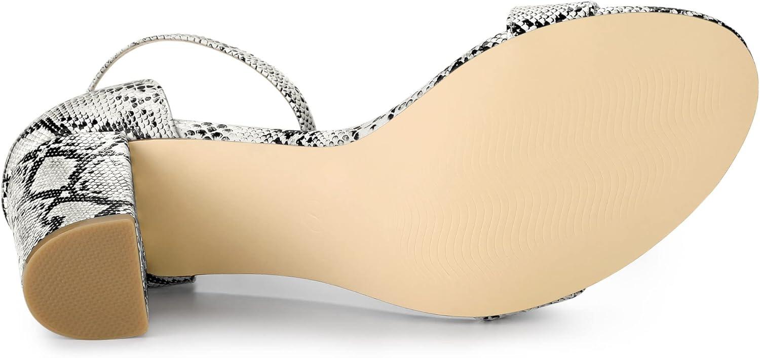 imageAllegra K Womens Snakeskin Heels Chunky Heels Ankle Strap SandalsWhite Snake