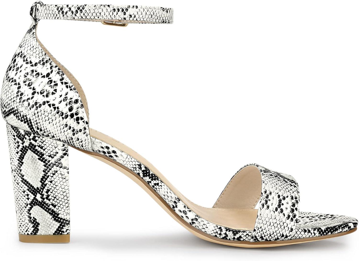 imageAllegra K Womens Snakeskin Heels Chunky Heels Ankle Strap SandalsWhite Snake