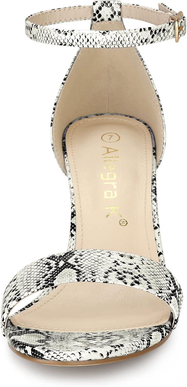 imageAllegra K Womens Snakeskin Heels Chunky Heels Ankle Strap SandalsWhite Snake