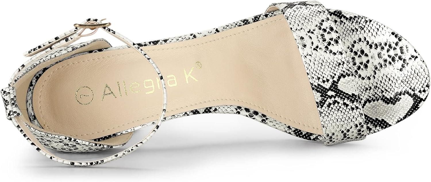 imageAllegra K Womens Snakeskin Heels Chunky Heels Ankle Strap SandalsWhite Snake