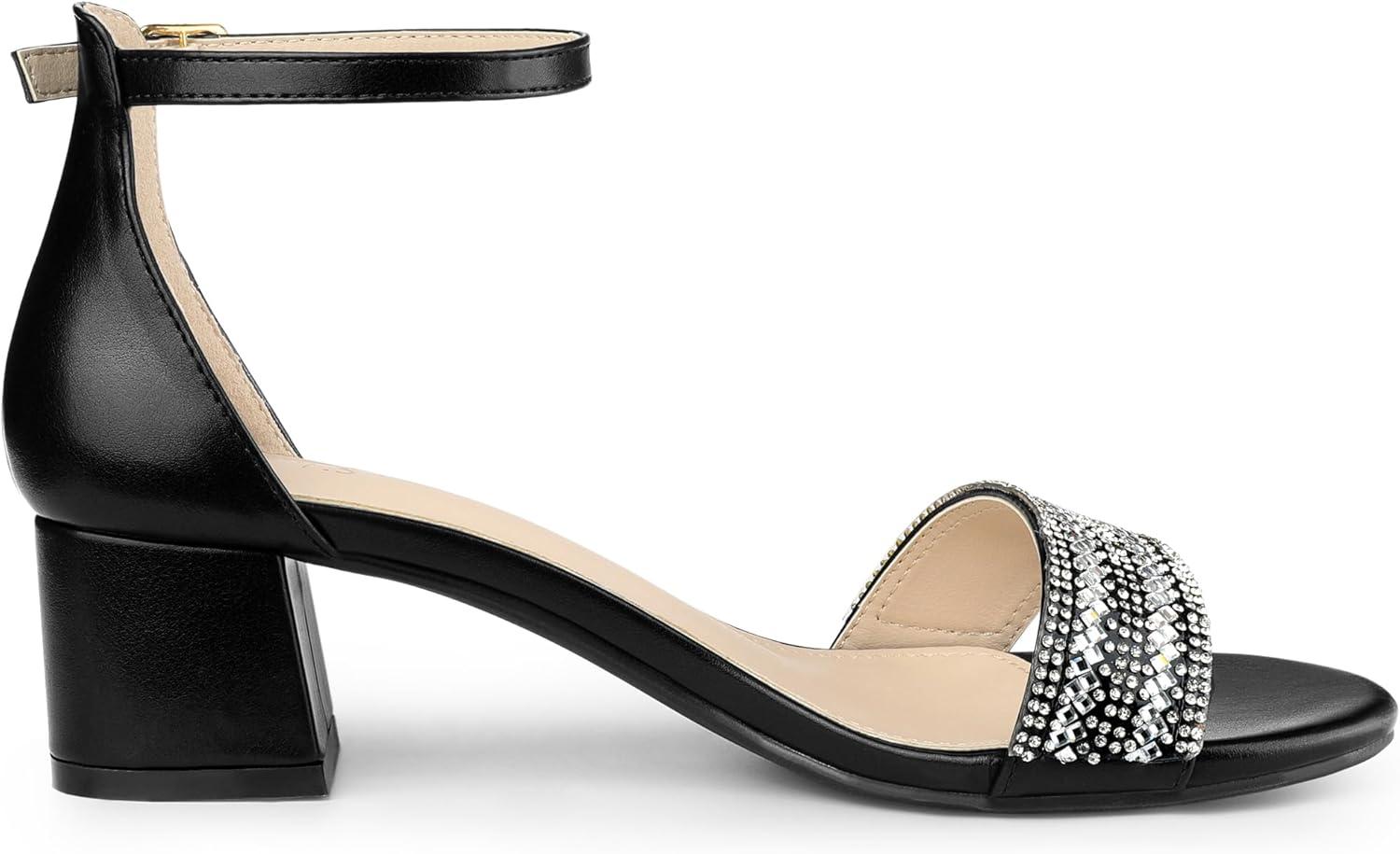 imageAllegra K Womens Sparkly Rhinestone Ankle Strap Chunky Heel SandalsBlack