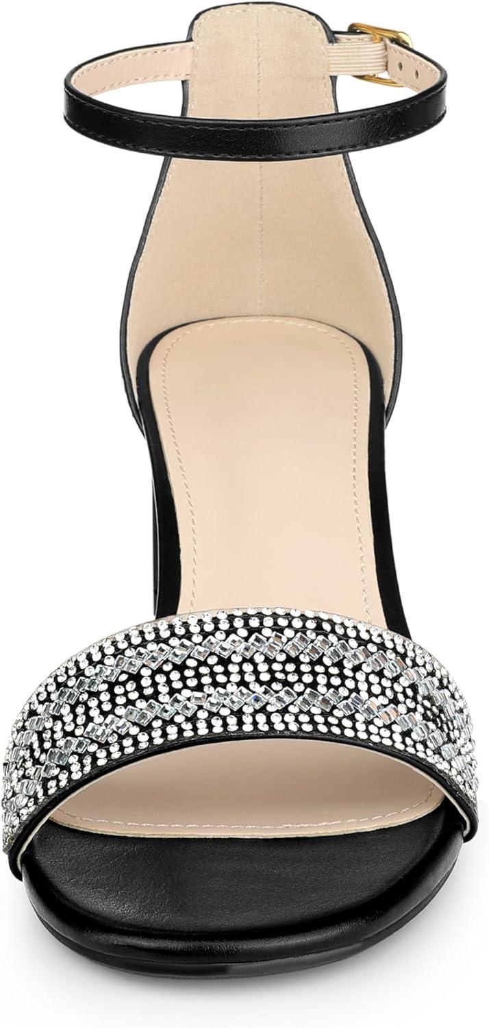 imageAllegra K Womens Sparkly Rhinestone Ankle Strap Chunky Heel SandalsBlack