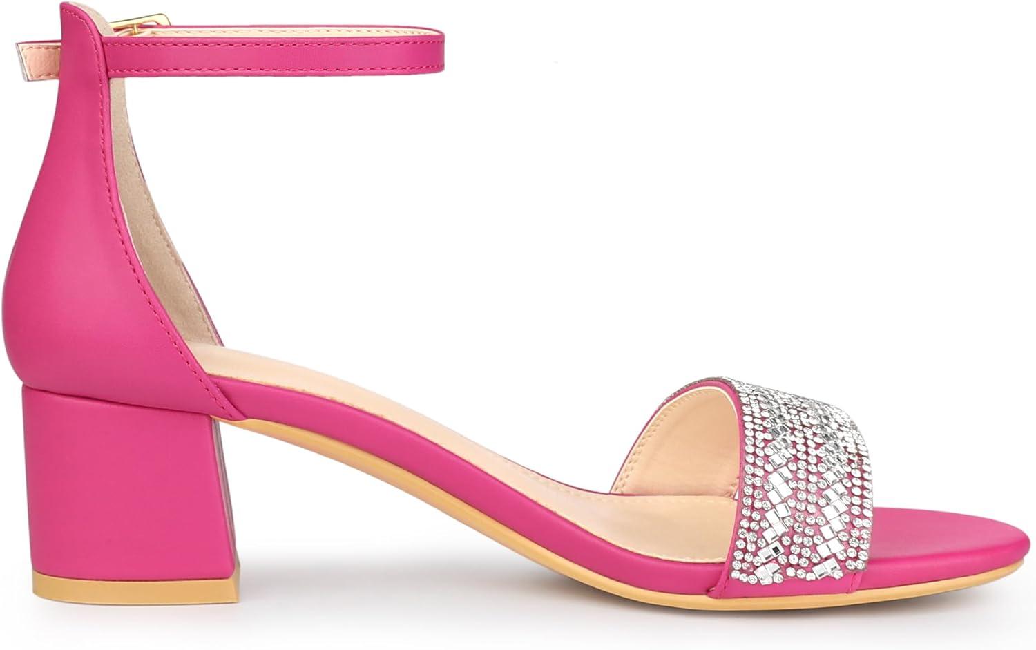 imageAllegra K Womens Sparkly Rhinestone Ankle Strap Chunky Heel SandalsHot Pink