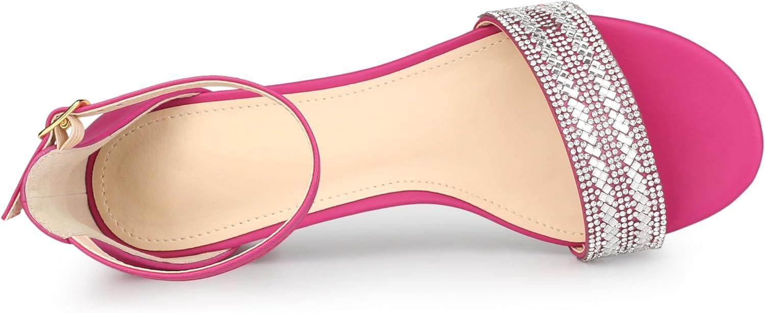 imageAllegra K Womens Sparkly Rhinestone Ankle Strap Chunky Heel SandalsHot Pink