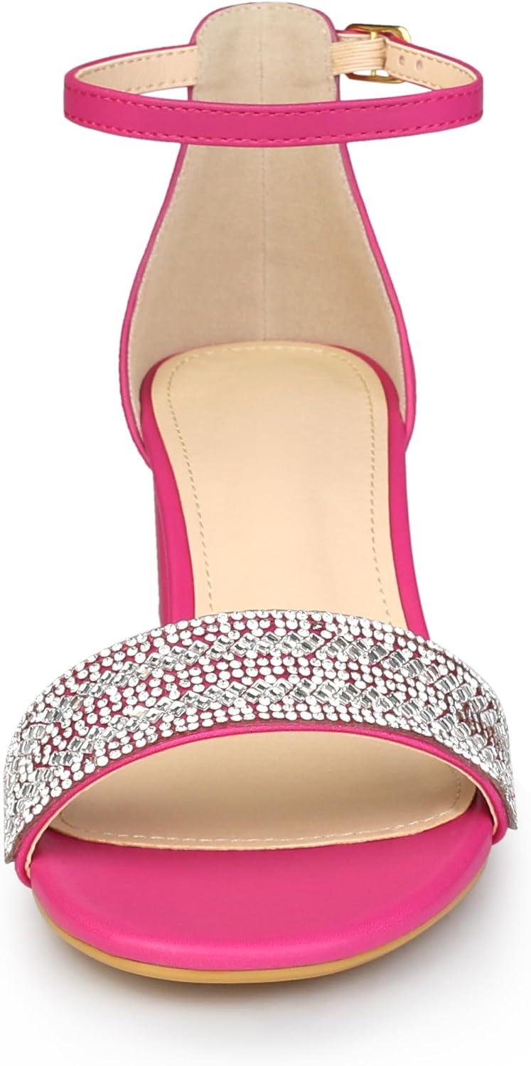 imageAllegra K Womens Sparkly Rhinestone Ankle Strap Chunky Heel SandalsHot Pink