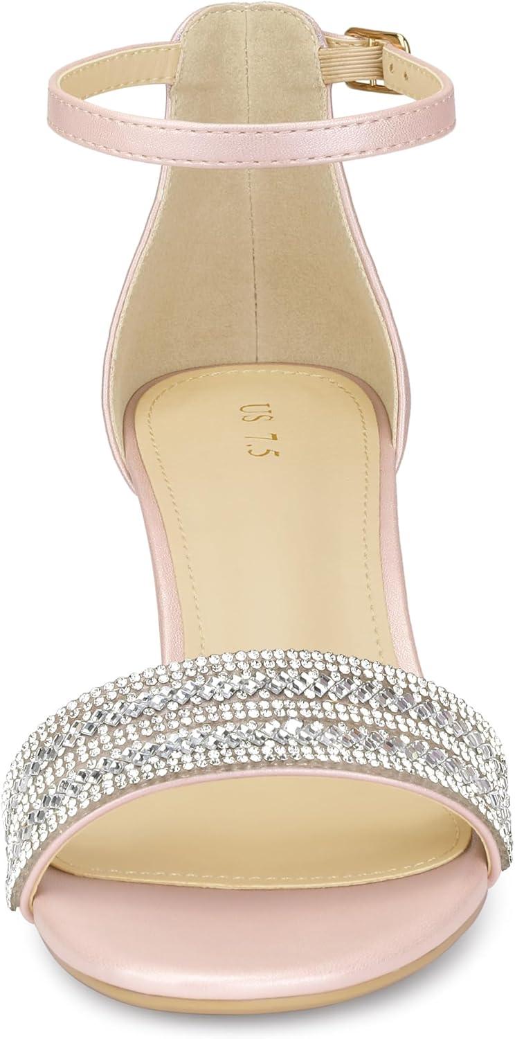 imageAllegra K Womens Sparkly Rhinestone Ankle Strap Chunky Heel SandalsPink
