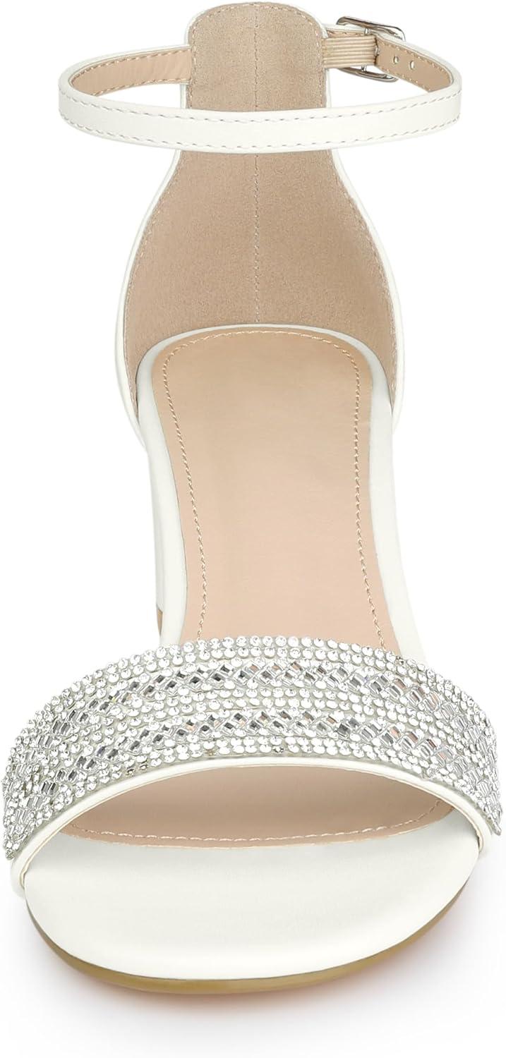 imageAllegra K Womens Sparkly Rhinestone Ankle Strap Chunky Heel SandalsWhite