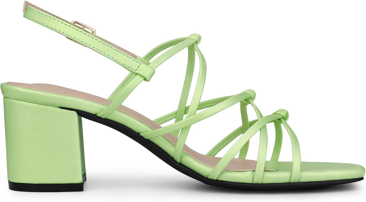 imageAllegra K Womens Square Toe Knots Ankle Strap Chunky Heels SandalsLime Green